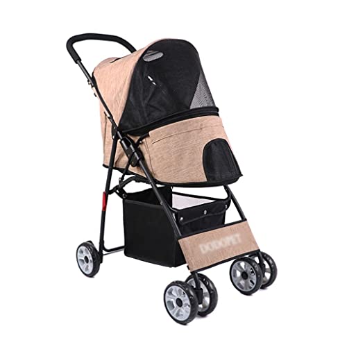 JingYi Store Kinderwagen Opvouwbare Hondenbuggy Buitenbuggy Kattenbuggy Hondenbuggy (Color : Brown, Size : 77 * 43 * 92cm)