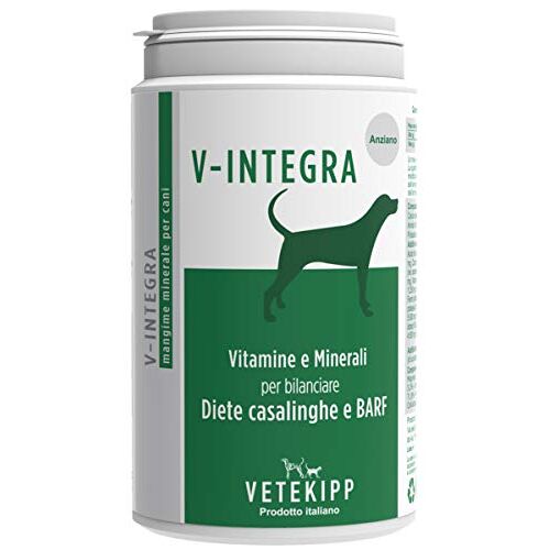 V-INTEGRA Senior Dog Compleet supplement rijk aan vitamines en mineralen, voor het hondendieet en BARF 200 g Made in Italy