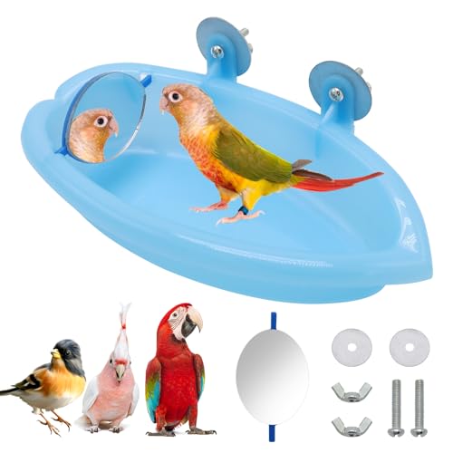 LWMLWM Badkuip met spiegel, vogelkooi, douche-accessoires, vogelspiegel-badkuip, badkuip voor vogels, vogelbad, bad, papegaai, badkuip, vogelkooi, accessoires