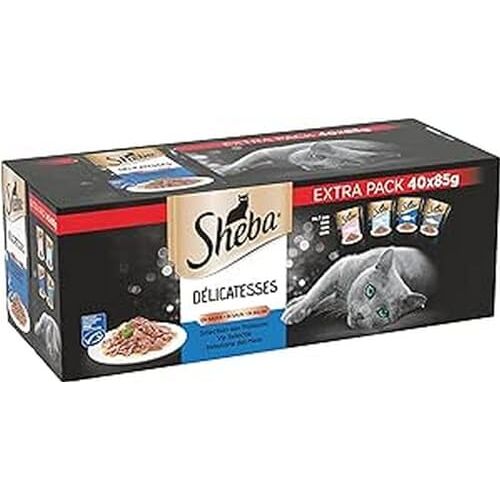 Sheba Délicatesses Verszak in saus, keuze aan vis voor volwassen katten, 40 x 85 g