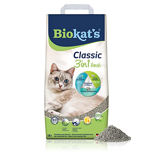Biokat's Classic fresh 3in1, geurend Klontvormende kattenbakvulling met korrels in 3 verschillende groottes 1 zak (1 x 18 l)