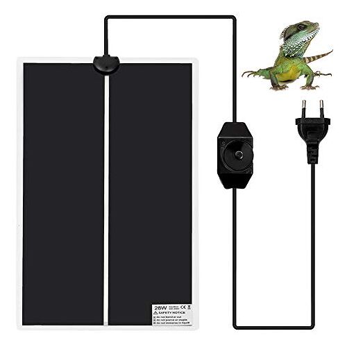 Surenhap Verwarmingsmat terrarium, huisdier, terrarium, verwarming, reptielen, amfibieën met EU-stekker en instelbare temperatuurregelaar, verwarmingsfolie, warmtemat voor reptielen, 28 W, 28 x 53 cm