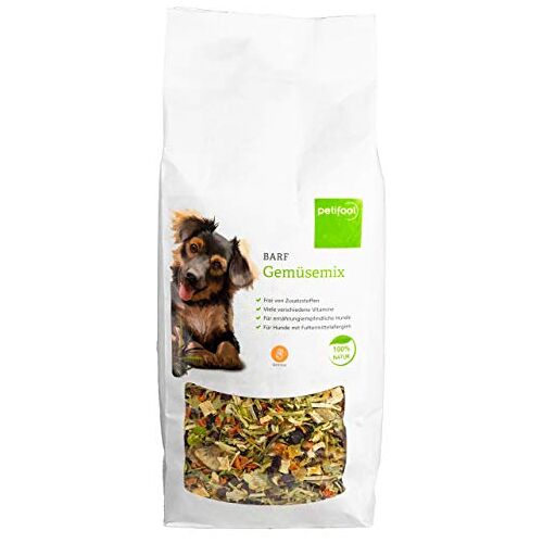 petifool Barf groentemix voor honden, 900 g, groentevlokken als BARF-aanvullende voer, natuurproduct zonder kunstmatige toevoegingen, glutenvrij en graanvrij hondenvoer, BARF-additief, BARF-additief