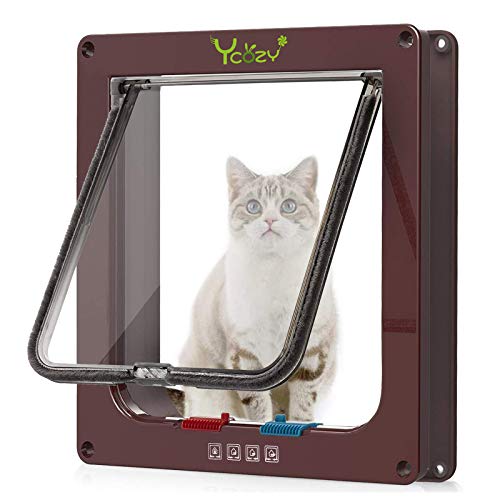 Ycozy kattenluiken (buitenmaat 25x23.5cm) 4-voudig vergrendelbaar huisdierluik voor binnen, buitendeuren, weerbestendig kattenluik voor kittens en hondjes, eenvoudig te installeren op deur/muur/raam