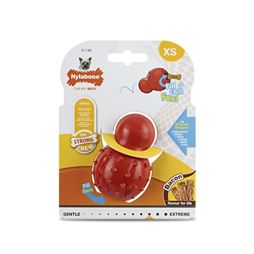 Nylabone Rubber Cone Dog Chew Toy, Spek Smaak, Spul met lekkernijen, Pindakaas en voedsel, XS voor honden 0-7kg, Rood