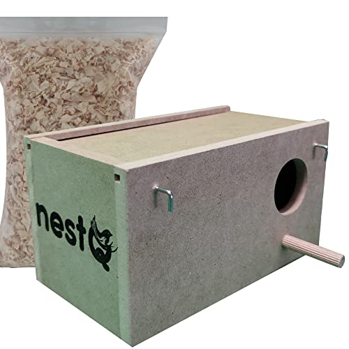 nestQ Nestje voor parkieten met spaanders voor het bed, van hout, met haken voor vogelkooi, 20 cm x 11 cm x 11 cm