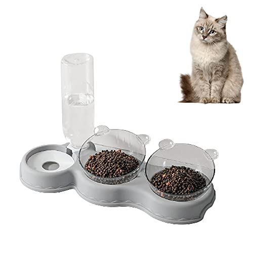 Kakbrt 3-in-1 Voerbak,Voerbak voor Katten,15° Kantelbare Huisdiervoerbak voor Nat en Droogvoer of Lekkernijen,Voerbak voor Katten en Puppy's,Huisdiervoeding Waterkom voor Katten en Honden (Grijs)