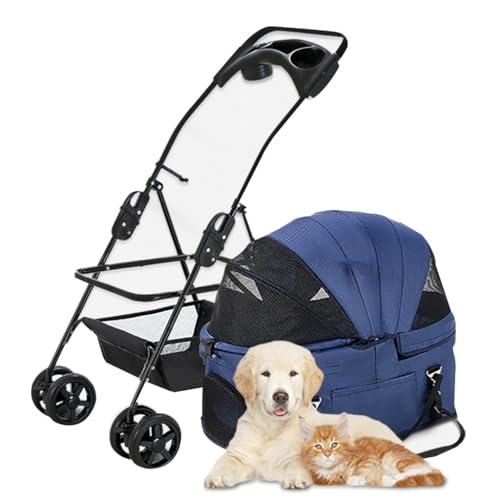 RsFiL Hondenkinderwagens voor kleine middelgrote honden/katten, kattenhondenwandelwagen, reiswagen, reiskoets, ritsloze ingang, opvouwbare wandelwagen, ademende hondenkinderwagen met bekerhouder