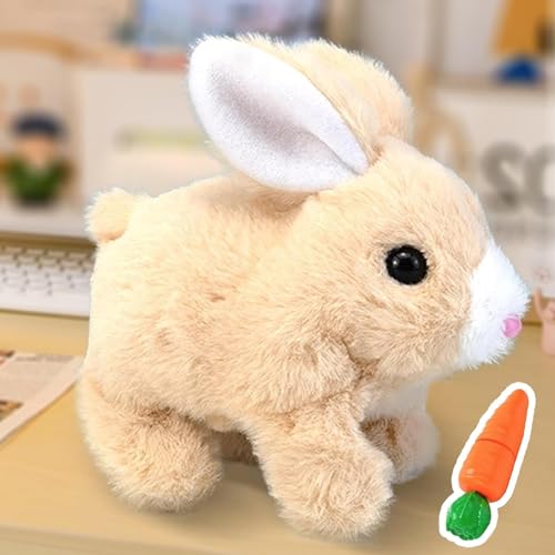 EOQIFJM Hopping Bunny Toy, Easter Bunny Plush Interactive Electronic Pet Toys, Can Walk and Talk, Plush Stuffed Bunny Toy Hopping Wiggle Ears Twitch Nose Easter Gifts (Brown)