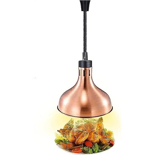 Aioneer Voedselwarmtelamp Voedselverwarmer, Voedselwarmtelamp Voedselverwarmerlamp Restaurant Hangende intrekbare verstelbare kroonluchter Verwarmingslamp voor voedselverwarmende buffetlampen (Kleur: Koper)