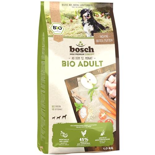 Bosch HPC BIO   Adult Kip en appel   Hondenvoer voor volwassen honden van alle rassen   100 % landbouwgrondstoffen van bewezen biologische landbouw   1 x 11,5 kg
