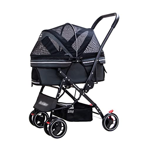 JingYi Store Hondenbuggy Opvouwbare Hondenbuggy Outdoorbuggy Kattenbuggy Leren Armleuning (Color : Gray, Size : 60 * 49 * 98cm)