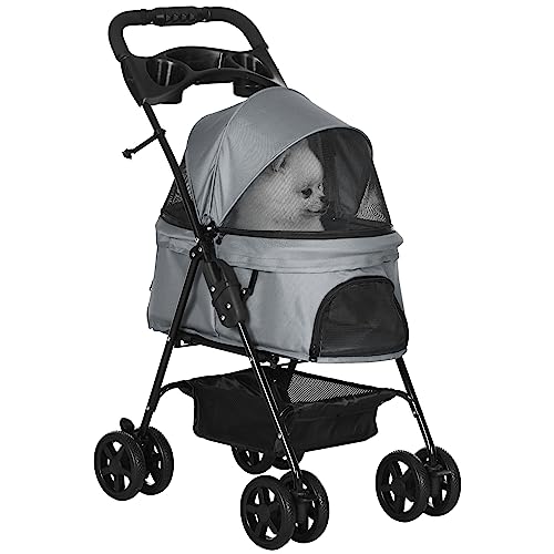 PawHut Opvouwbare Hondenbuggy Hondenbuggy voor Honden en Katten Hondenbuggy Kattenbuggy Oxford Grijs 67 x 45 x 96 cm