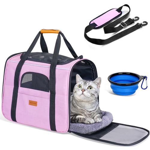 morpilot Transportbox kat katten transportboxen, opvouwbare kattentas transporttas, hondendraagtas transporttas transporttas met verstelbare schouderriem kattenbox voor katten kleine hond puppy roze