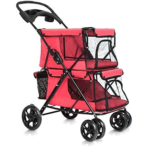 RsFiL Dubbele Hond Wandelwagen Thuis Huisdier Wandelwagen Seat Dubbel Bed Direct Kat Wandelwagen 4 Wiel Gevouwen Wandelwagen/Hond Wandelwagens Reizen Kinderwagen