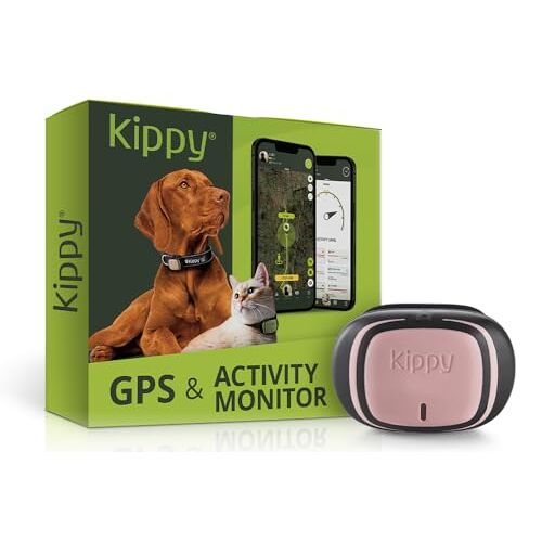 KIPPY – GPS-Tracker Hond GPS-Tracker Kat – Hondentracker en Kattentracker Waterdichte Honden-GPS of Katten-GPS – Tracker voor Hond of Tracker voor Kat met Directe Meldingen en Ledlicht Rozeblaadjes Roze
