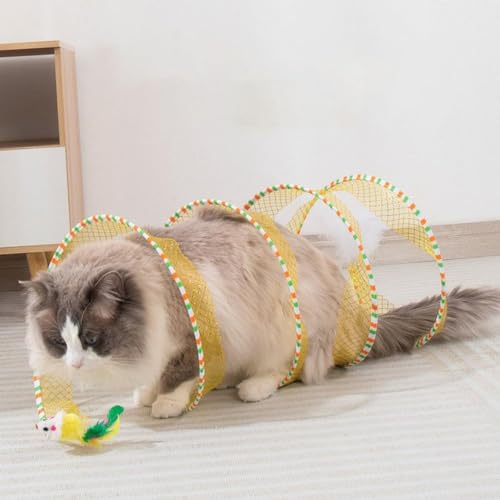 Amiweny Spiral Cat Tunnel Toy,Gertar Cat Tunnel Toy,Gertar S-Type Cat Tunnel Toy,S Type Cat Tunnel,Cat Tunnels for Indoor Cats with Toys Feather Mouse (E)
