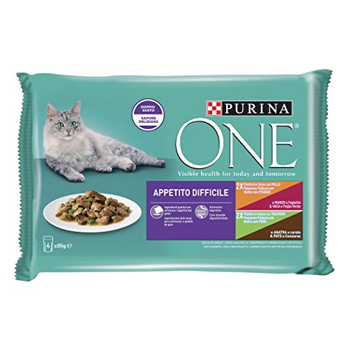 PURINA ONE Moeilijke eetlust draden in saus kattenvoer met kip en rundvlees, kalkoen en eend, 48 zakjes à 85 g