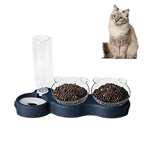 Kakbrt 3-in-1 Voerbak,Voerbak voor Katten,15° Kantelbare Huisdiervoerbak voor Nat en Droogvoer of Lekkernijen,Voerbak voor Katten en Puppy's,Huisdiervoeding Waterkom voor Katten en Honden (Blauw)