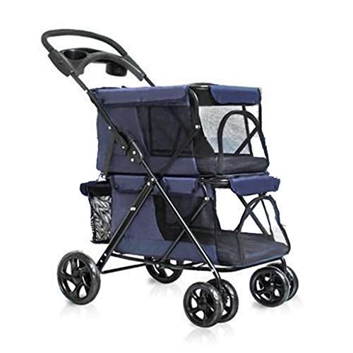 FAXIOAWA Dubbele hondenbuggy Draagbare opvouwbare dubbellaagse huisdierbuggy voor 2 honden met grote ruimte Dubbele hondenbuggy met vier wielen Sale Outdoor Travel Pet Travel Stroller (Kleur: A, Maat: XXL)