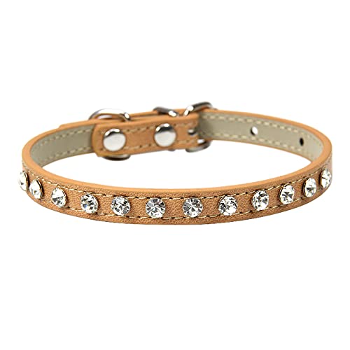 XIOYIFNYOL Leren Kattenhalsbanden Luxe Strass Kattenhalsbanden Gepersonaliseerde Kattenhalsbanden Glanzende Kattenhalsbanden Modieuze Katten- en Hondenhalsbanden,Khaki ,S