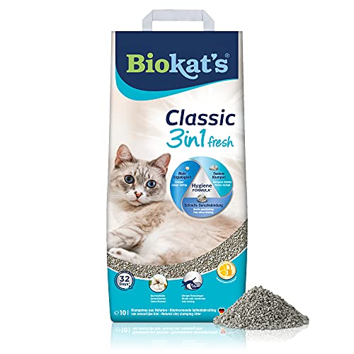 Biokat's Classic fresh 3in1, met de geur van katoenbloesem – Klontvormende kattenbakvulling met korrels in 3 verschillende groottes – 1 zak (1 x 10 l)