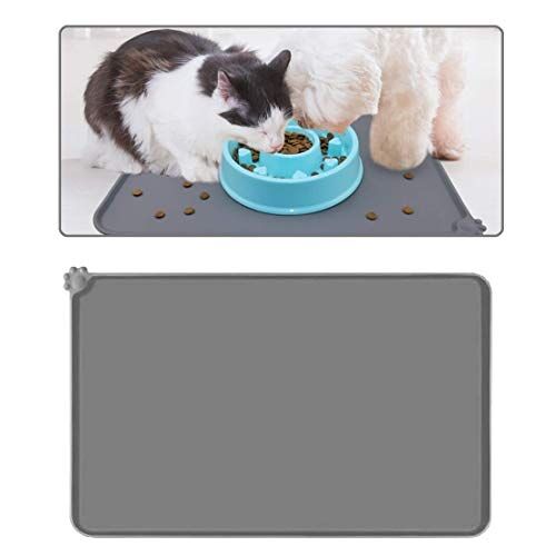 Voarge Huisdiervoeding, mat, placemat, voedermat voor kat of hond, siliconen voedermat met rand, waterdicht, antislip, anti-aanbaklaag, 47 x 30 cm (grijs)