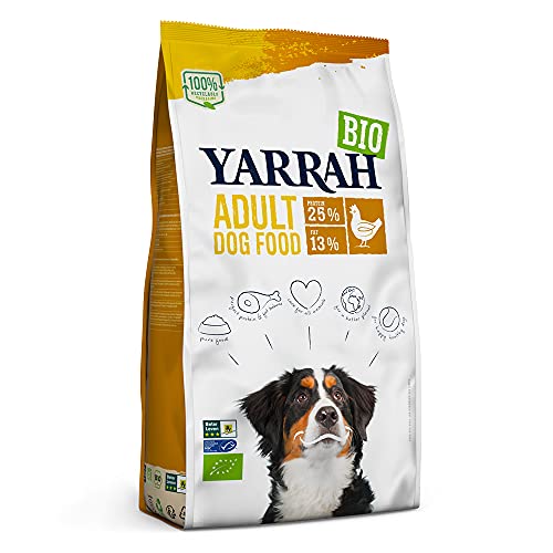 Yarrah Voedzaam biologisch droogvoer voor honden, voor alle volwassen honden, exquise biologische hondenbrokken met kip, 5 kg, 100% biologisch en vrij van kunstmatige toevoegingen