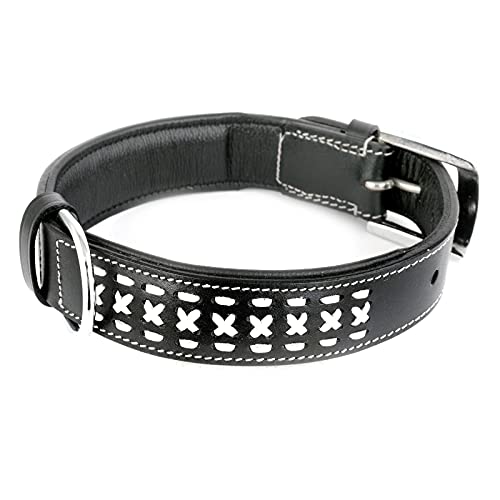 Monkimau Hondenhalsband van leer, halsband voor honden, leren halsband zwart gevlochten, S-M