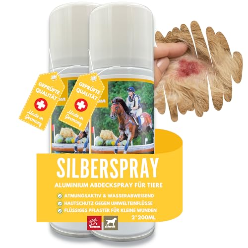 EMMA Zilverspray voor honden, paard, spuitpleister hond, waterdichte EHBO-set voor honden, zilverspray, paard, kat, wondspray, aluminium spray, wondspray voor honden, bij eczeem, jeuk, hond, kat, mauke