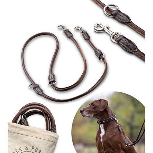 Jack & Russell Premium lederen hondenriem Dora 2,0m hondenriem met karabijnhaak echt lederen riem meervoudig instelbaar (Bruin)