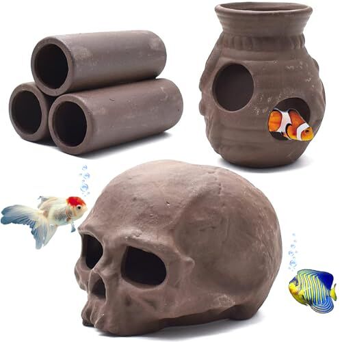 Yueser Aquariumdecoratie, 3 stuks Zisha moddergrot, aquariumdecoratie, habitatornament voor aquarium, kleine vissen verbergen (3 stijlen)