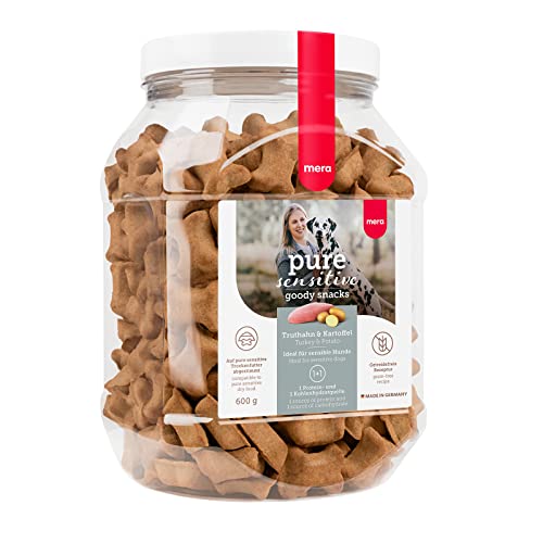 MERA Pure Sensitive Goody Snack kalkoen en aardappel (600 g), gezonde traktaties voor gevoelige honden, hondensnack glutenvrij voor training en beloning