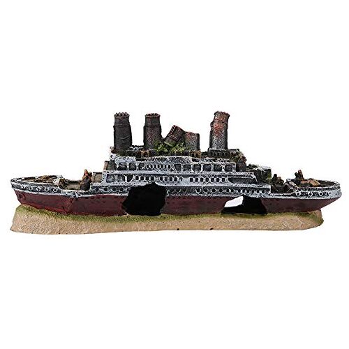 Mokernali Aquarium Schip Schipbreuk Ornamenten Aquarium Decoratie Ornamenten 27 * 9.5 * 5.2cm Titanic Wreck Aquarium Decoratie Versier Uw Aquarium Met Dit Schipbreuk Ornament