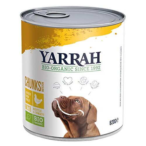 Yarrah Biologisch hondenvoer, brokjes kip, brandnetel, tomaat 820 g, verpakking van 6 stuks (6 x 820 g)