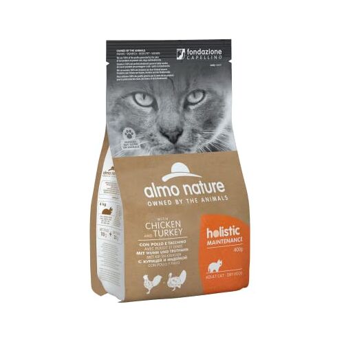 almo nature Holistic Maintenance Droogvoer voor volwassen katten met kip en kalkoen, 400 g zak.