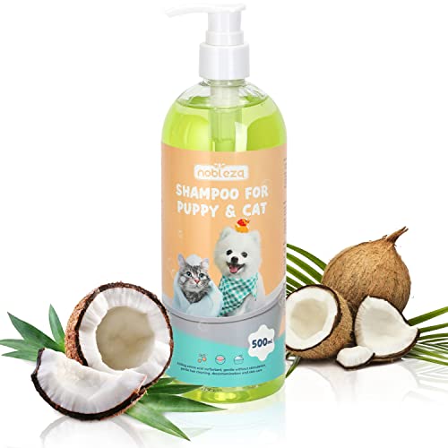 Nobleza Hondenshampoo voor puppy's, mild, veilig en niet giftig, geen huidirritatie, puppyshampoo voor honden, zacht voor soepele vacht, gevoelige shampoo kat, hondenshampoo tegen geur, kokosnootgeur