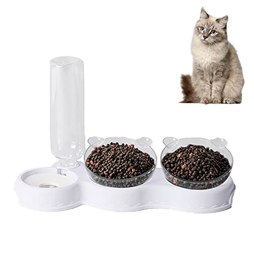 Kakbrt 3-in-1 Voerbak,Voerbak voor Katten,15° Kantelbare Huisdiervoerbak voor Nat en Droogvoer of Lekkernijen,Voerbak voor Katten en Puppy's,Huisdiervoeding Waterkom voor Katten en Honden (Wit)