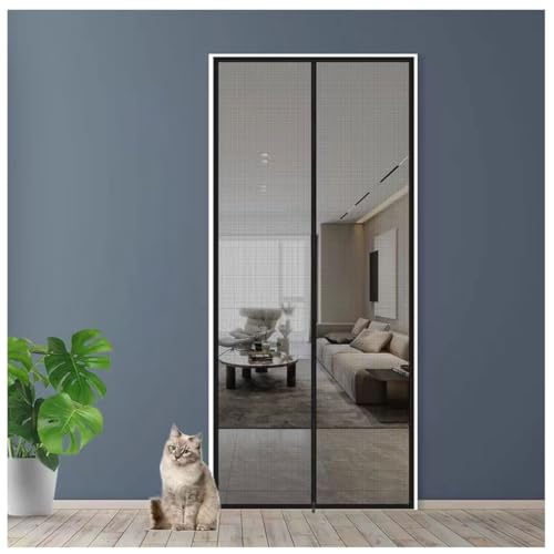 DTREEL Katvaste Vliegenhordeur, 80 X 200 Cm Verdikte Vliegenhordeur Met Ritssluiting, Vliegenhordeur For Huisdieren Om Te Voorkomen Dat Katten Weglopen (Color : Black, Size : 95x200cm)