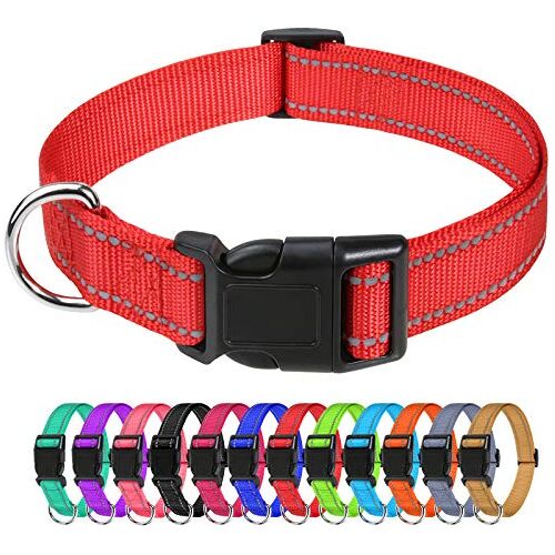 TagME Reflecterende nylon halsbanden, verstelbare klassieke halsband met snelsluiting voor middelgrote honden, rood, 1 inch breedte