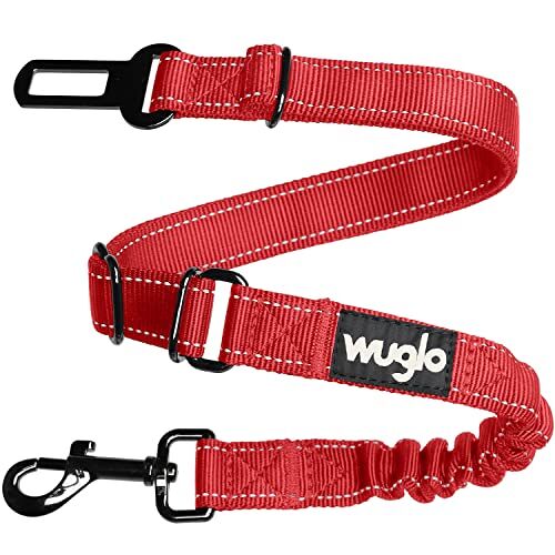 Wuglo 30-95 cm  hondengordel Auto harnas voor honden met sterk elastiek Duurzame & veilige veiligheidsgordel hond met clip Universeel autoharnas voor honden (rood)