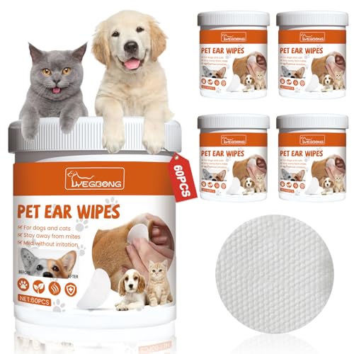 Vegena Oor reinigingspads voor honden en katten, 300 stuks oorverzorging voor honden en katten, oorverzorgingspads voor de oorhygiëne, bijzonder zachte en milde reinigingsdoekjes