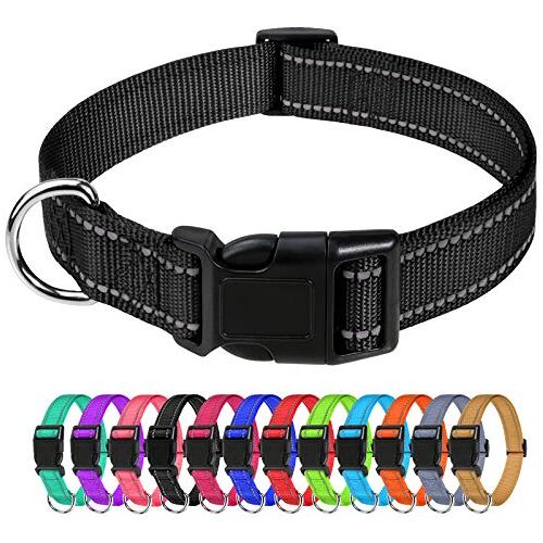 TagME Reflecterende nylon halsbanden, verstelbare klassieke halsband met snelsluiting voor kleine honden, zwart, 2,0 cm breedte