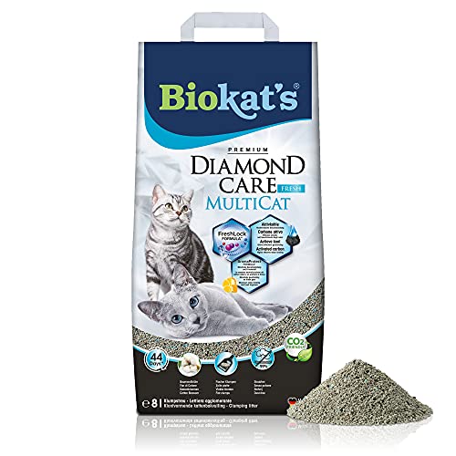 Biokat's Diamond Care MultiCat Fresh, geurend Fijne kattenbakvulling met actieve kool, speciaal voor huishoudens met meerdere katten 1 zak (1 x 8 l)