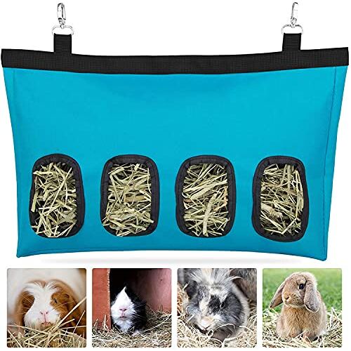 Namvo Hay Feeder Bag voor konijnen, cavia, hooivoederopslag, hangend voerhooi voor kleine dieren, grote maat 600D Oxford-stof, blauw