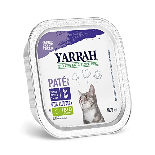Yarrah Pate kip, kalkoen, aloë vera, 100 g, biologisch kattenvoer, verpakking van 16 stuks (16 x 100 g)