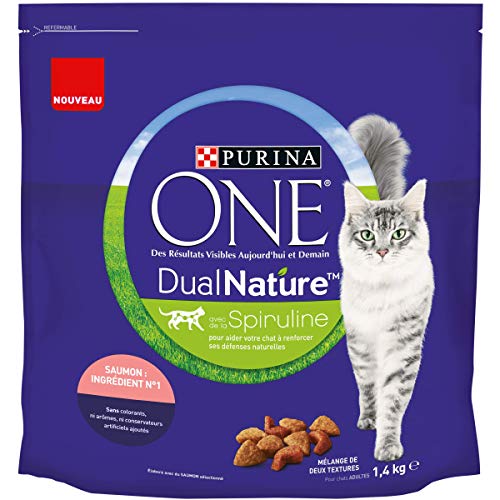 PURINA ONE Dua Nature met zalm met spirulina droogvoer voor katten, 1,4 kg