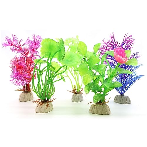 MHYMX Aquariumplanten, decoratie, 5 stuks kunststof kunstwaterplanten, kleine kleurrijke plastic planten, aquariumdecoratie voor aquaria en reptielenterrarium