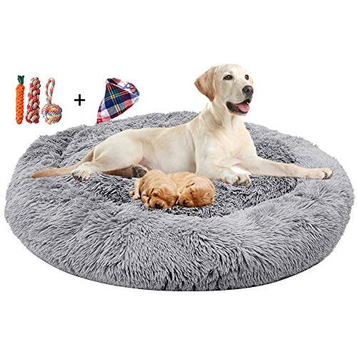 ping bu Medium Hondenbed Sofa Huisdier Bedden voor Hondenmanden Bedden Kussen Extra Grote Hondenbedden Knuffelaar Donut Pet Kat Kalmerend Bed (100CM-XL, Grijs)