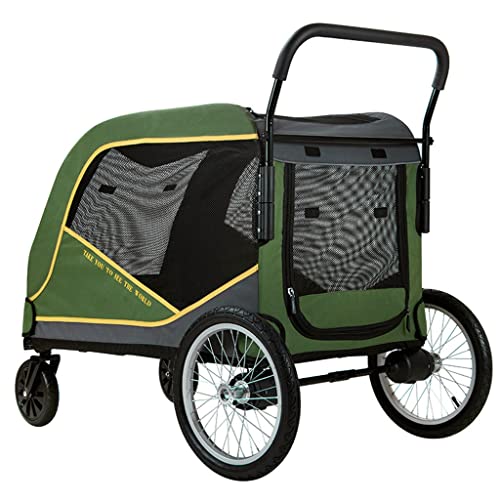 KITCISSL Grote kinderwagens for honden en katten, hondenwandelwagen for grote honden, zware hondenwagen reiswagen Grote hondenwagens for grote honden, ideaal for reizen met twee (Color : Green A)